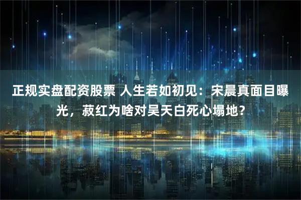 正规实盘配资股票 人生若如初见：宋晨真面目曝光，菽红为啥对吴天白死心塌地？